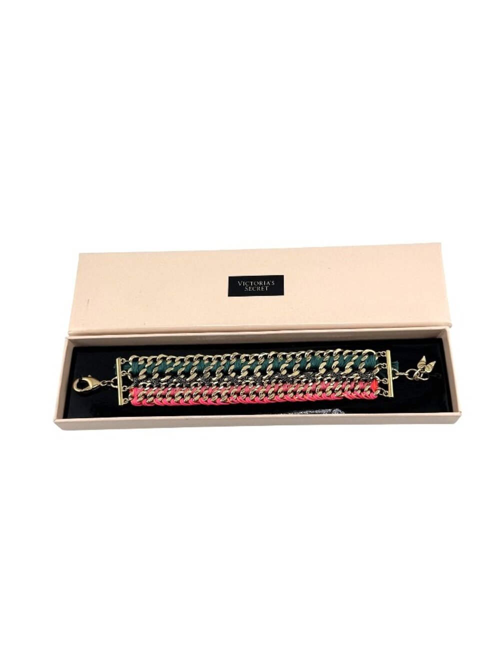 Victorias Secret Multicolor Gold-Tone Chain Bracelet With Tassel & Leaf Charm